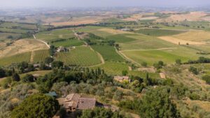 Villa in Montalcino with views over the Val d'Orcia hills in Tuscany